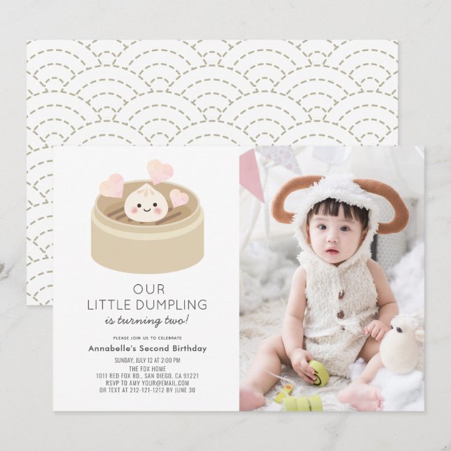 Little Dumpling Gender-neutral Birthday Photo Invitation (Front/Back)