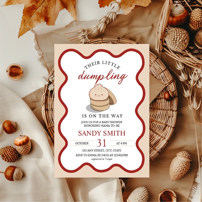 Little Dumpling Gender Neutral Kawaii Baby Shower Invitation (Little dumpling is on the way baby shower theme, gender neutral, kawaii, asian, bao)