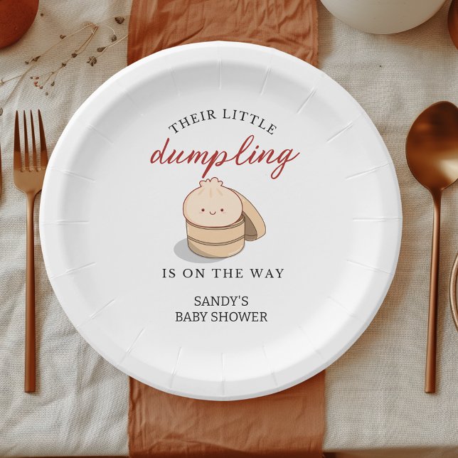 Little Dumpling Gender Neutral Kawaii Baby Shower Paper Plate (Our little dumpling baby shower personalized paper plates)
