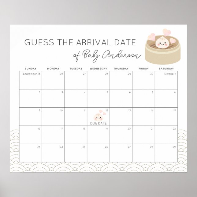 Little Dumpling Guess The Due Date Calendar Poster (Front)