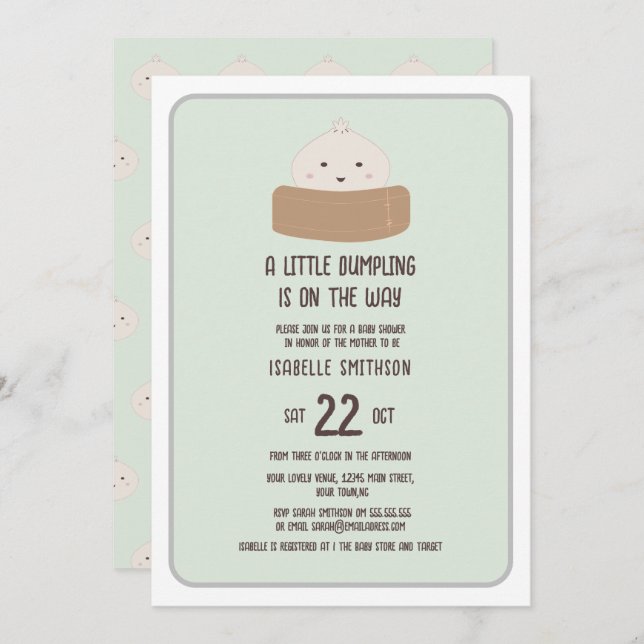 Little Dumpling On The Way Green Baby Shower Invitation (Front/Back)
