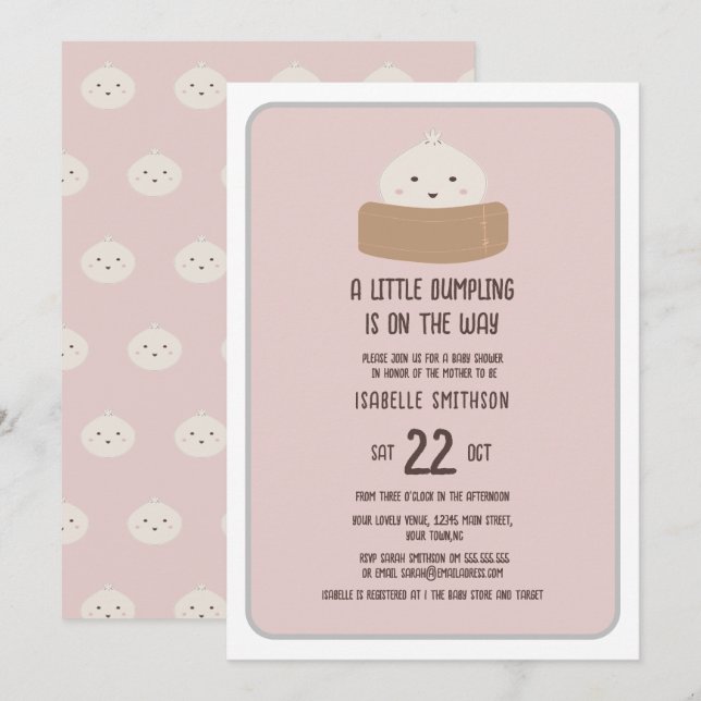 Little Dumpling On The Way Pink Baby Shower Invitation (Front/Back)