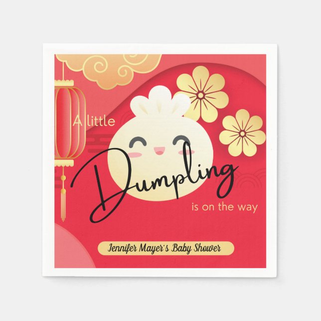 Little Dumpling Red Gold Baby Shower Napkins (Front)