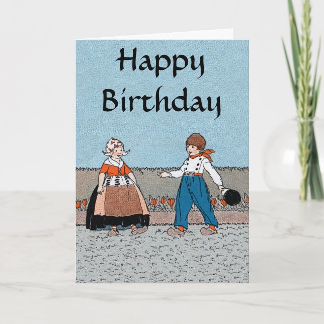 Little Dutch Girl Boy Traditional Dress Birthday Card (Front)