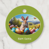 Little Easter bunny in landscape, oval -