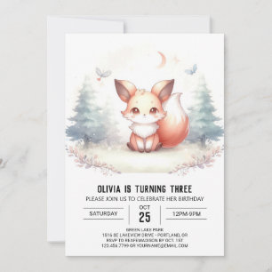 Little Elegant Fox Birthday digital  Invitation