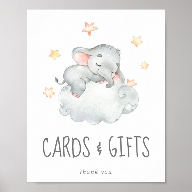 Little Elephant Baby Girl Cards and Gifts Sign (Front)