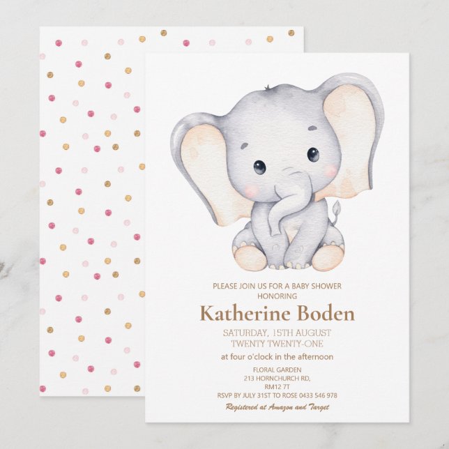 Little Elephant Baby Shower Invitation (Front/Back)