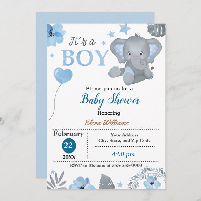 Little Elephant Baby Shower Invitation (Front/Back)
