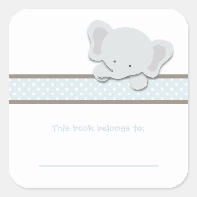 Little Elephant {Blue} | Bookplates Square Sticker (Front)