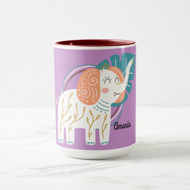 Little Elephant Boho Custom Name Mug (Center)