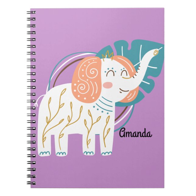 Little Elephant Boho Custom Name Notebook (Front)