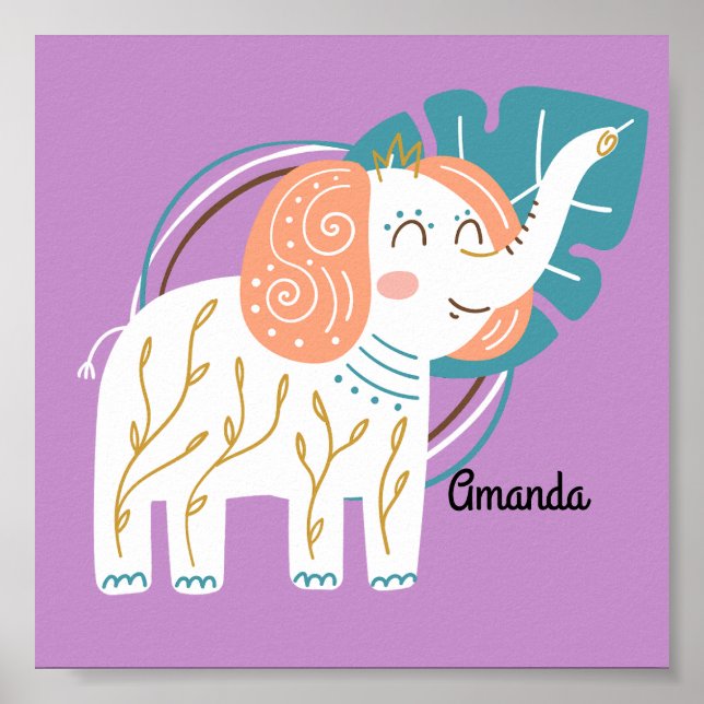 Little Elephant Boho Custom Name Poster (Front)