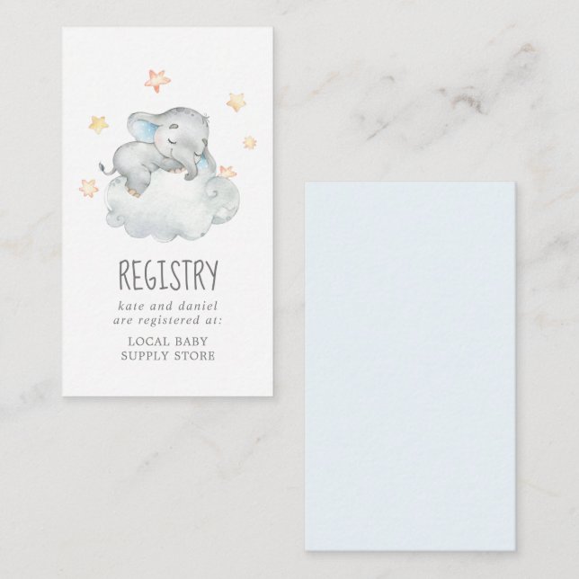 Little Elephant Boy Baby Shower Gift Registry Enclosure Card (Front/Back)