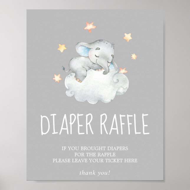 Little Elephant Boy Grey Baby Shower Diaper Raffle Poster (Front)