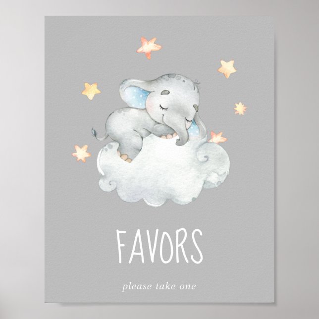 Little Elephant Boy | Grey Baby Shower Favours Sig Poster (Front)