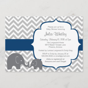 Little Elephant Chevron Editable Colour Baby Showe Invitation