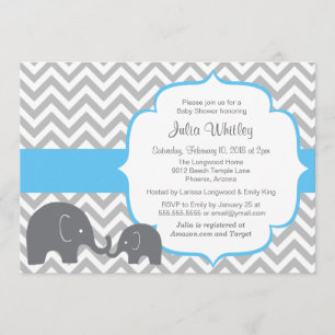 Little Elephant Chevron Editable Colour Baby Showe Invitation