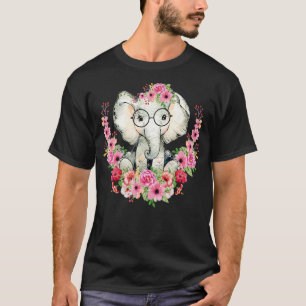 Little Elephant Cute Floral Animal Lovers Kids Gir T-Shirt