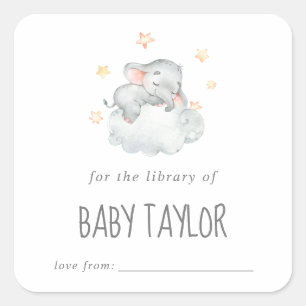 Little Elephant Girl Baby Shower Bookplate Square Sticker
