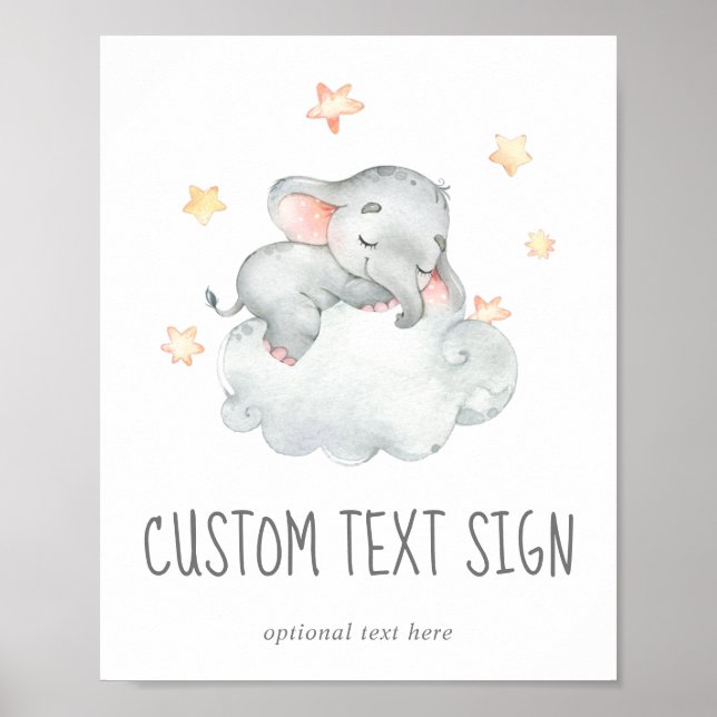 Little Elephant Girl Baby Shower Custom Text Sign (Front)