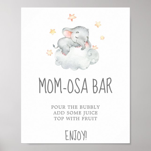 Little Elephant Girl Baby Shower Mum-osa Bar Sign (Front)