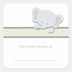 Little Elephant {Green}   Bookplates Square Sticker