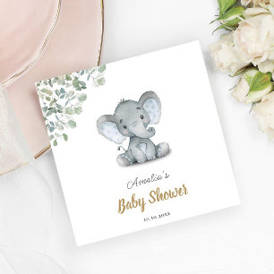 Little Elephant Greenery Baby Shower Napkin