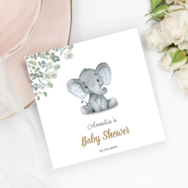 Little Elephant Greenery Baby Shower Napkin (Creator Uploaded)
