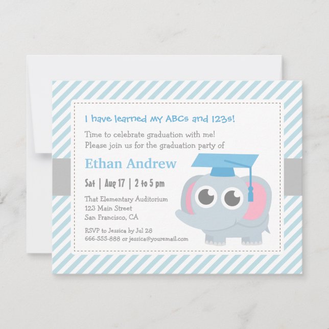 Little Elephant Kids Kindergarten Graduation Party Invitation (Front)