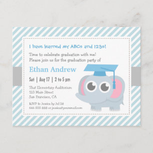 Little Elephant Kids Kindergarten Graduation Party Invitation