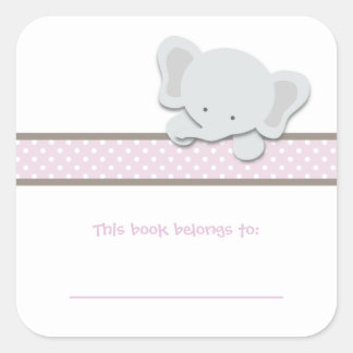 Little Elephant {Pink} | Bookplates Square Sticker