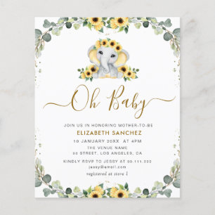 little elephant sunflower baby shower invitation