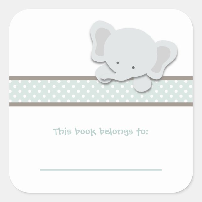 Little Elephant {Teal} | Bookplates Square Sticker (Front)