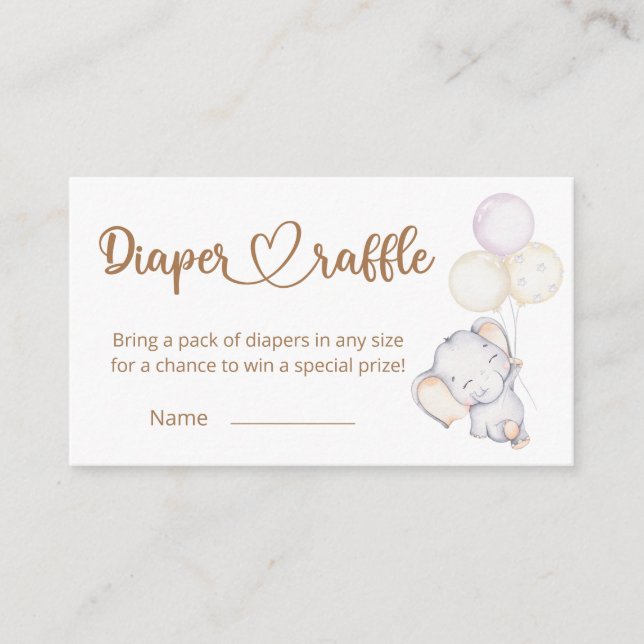  Little Elephant Watercolor Diaper Raffle Enclosure Card (Front)