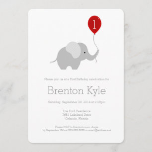 Little Elephant with Balloon Birthday Invitation