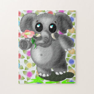 Little Elephant with Flower Jigsaw Puzzle Gift