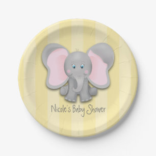 Little Elephant Yellow Baby Shower Party Paper Plate