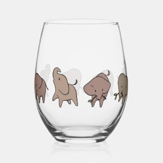 Little Elephants Stemless Wine Glass