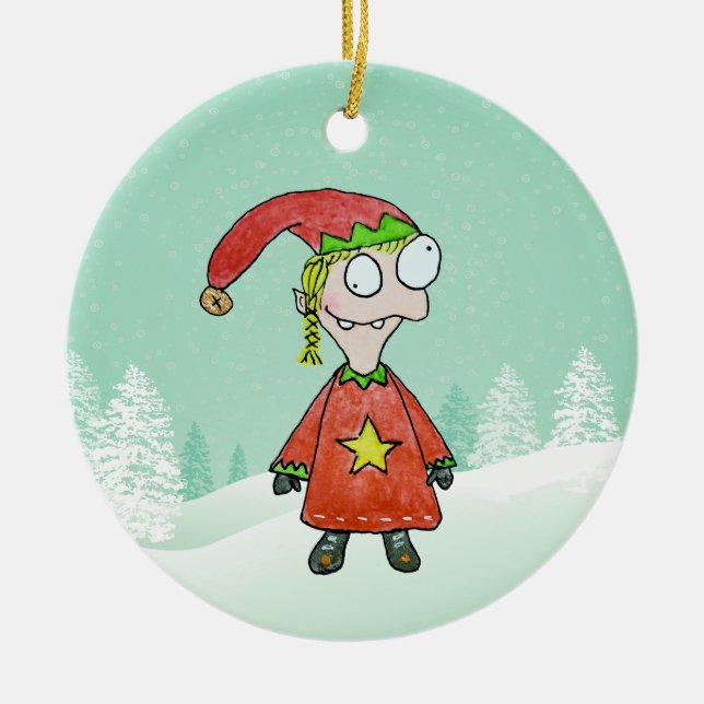 Little Elf Girl Ceramic Tree Decoration (Front)