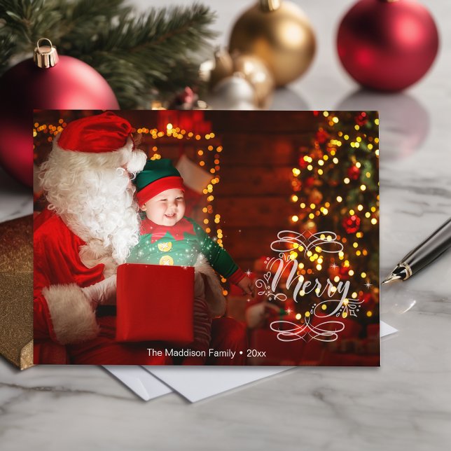 Little Elf Sees Santa Merry Holiday Greeting Card (Creator Uploaded)