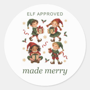 Little Elves Made Merry Round Stickers