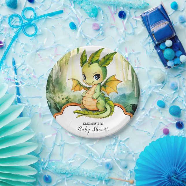 Little Enchanted Dragon Baby Shower Paper Plate (Party)