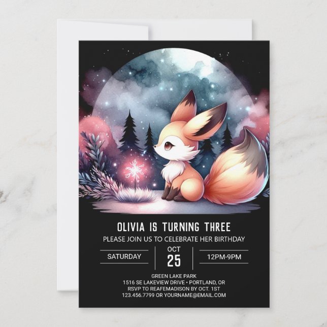 Little Enchanted Fox Birthday Invitation (Front)