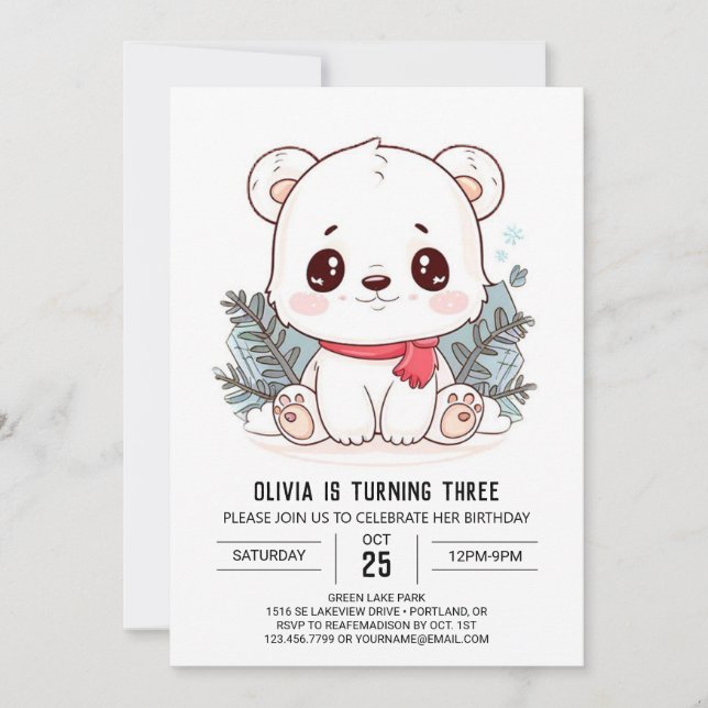 Little Enchanted Polar Bear Digital Birthday Invitation (Front)