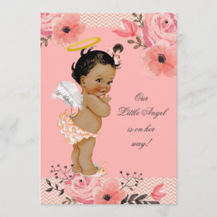 Little Ethnic Angel Watercolor Flowers Baby Shower Invitation