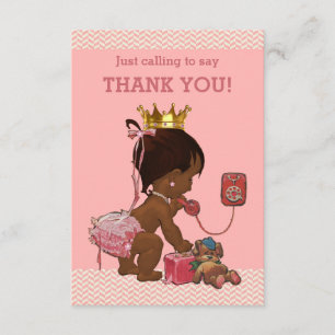 Little Ethnic Princess on Phone Thank You Chevrons Card