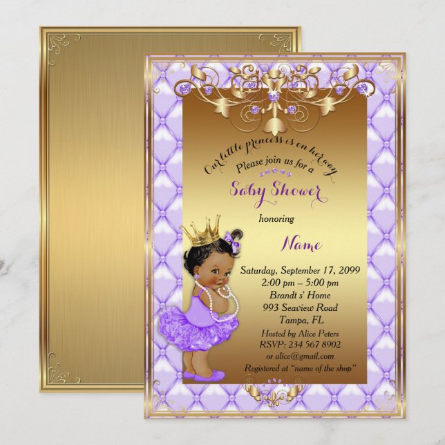 Little etnic Princess, Baby Shower Invitation,gold Invitation (Front/Back)