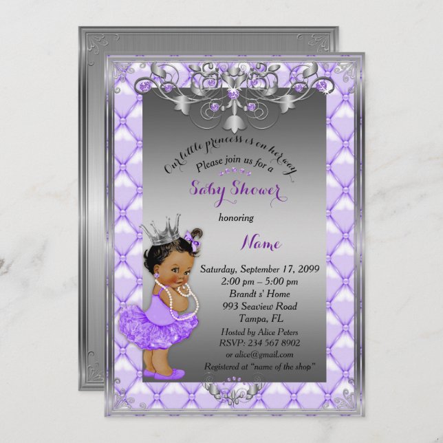 Little etnic Princess, Baby Shower Invite,silver Invitation (Front/Back)