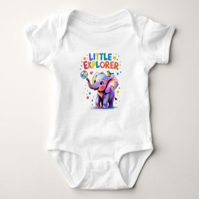 Little Explorer Crayon Style Baby Elephant Bodysuit (Front)